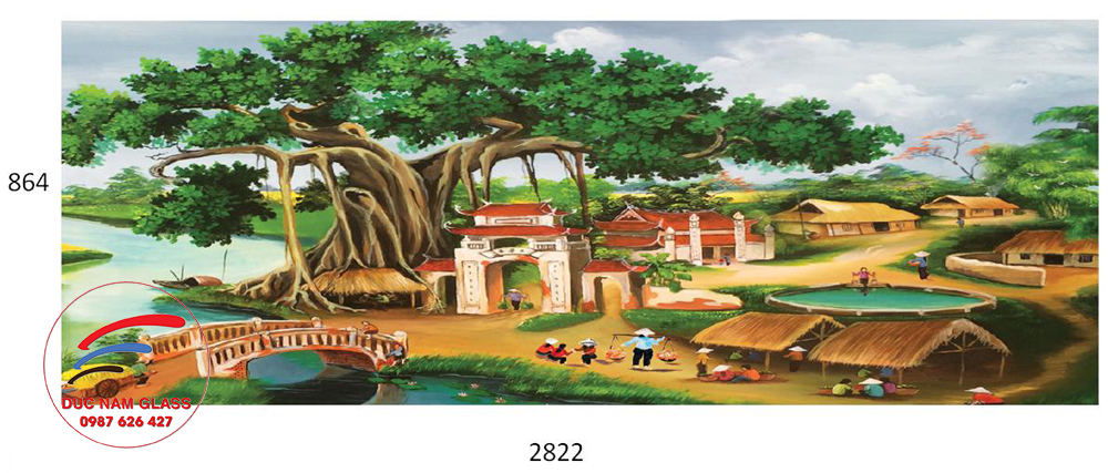 Tranh Đồng quê cây đa, giếng nước cổng làng